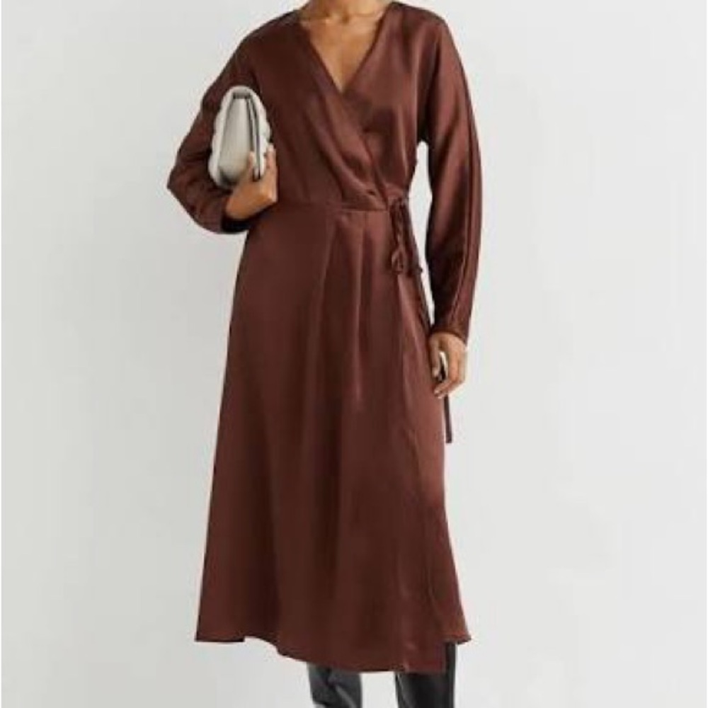 H&M Chocolate Long Sleeve Wrap Dress